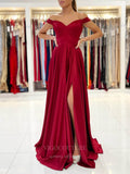 Red Satin Off the Shoulder Prom Dress 20947