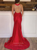 Prom Dress 2025 Red Satin Prom Dresses Mermaid Plunging V-Neck Evening Dress 21851-unique elegant Prom Dresses-Red-US2-vigocouture