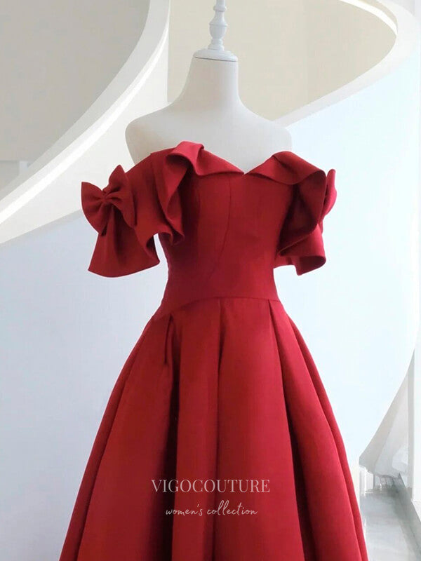 Prom Dress 2025 Red Satin Prom Dresses Off the Shoulder Formal Dresses 21045-unique elegant Prom Dresses-Red-Custom Size-vigocouture