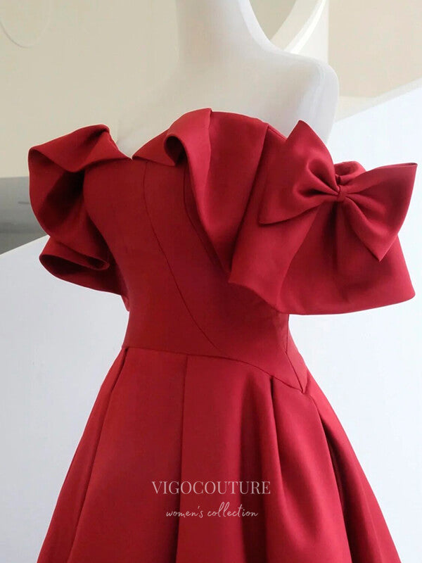 Prom Dress 2025 Red Satin Prom Dresses Off the Shoulder Formal Dresses 21045-unique elegant Prom Dresses-Red-Custom Size-vigocouture