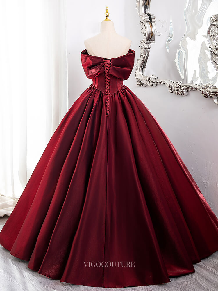 Prom Dresses 2025 to impress Red Satin Prom Dresses Off the Shoulder Formal Gown BG012-vigocouture-vigocouture