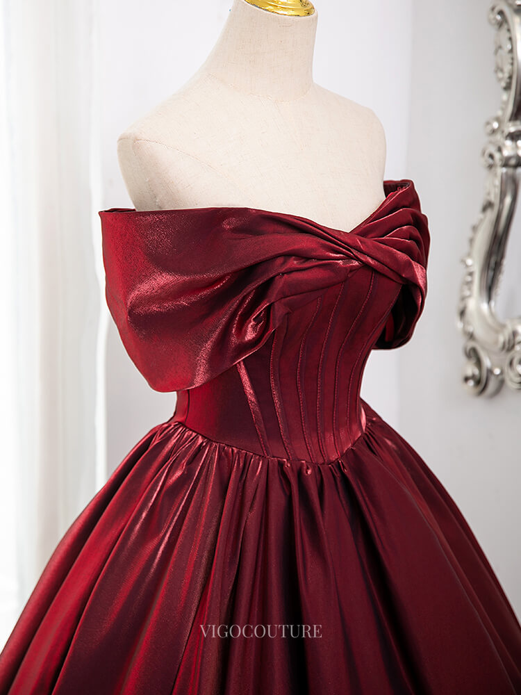 Prom Dresses 2025 to impress Red Satin Prom Dresses Off the Shoulder Formal Gown BG012-vigocouture-vigocouture