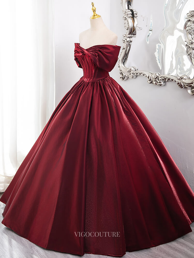 Prom Dresses 2025 to impress Red Satin Prom Dresses Off the Shoulder Formal Gown BG012-vigocouture-vigocouture