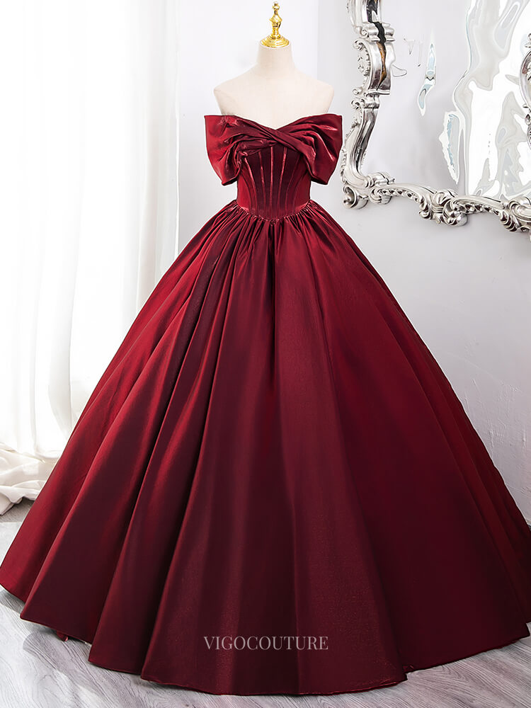 Prom Dresses 2025 to impress Red Satin Prom Dresses Off the Shoulder Formal Gown BG012-vigocouture-Red-Custom Size-vigocouture