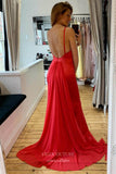 Prom Dress 2025 Red Satin Prom Dresses Spaghetti Strap Mermaid Evening Dress 21922-unique elegant Prom Dresses-Red-US2-vigocouture