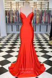 Prom Dress 2025 Red Satin Prom Dresses Spaghetti Strap Mermaid Evening Dress 21939-unique elegant Prom Dresses-Red-US2-vigocouture