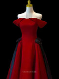 Prom Dresses 2025 to impress Red Satin Prom Dresses with Bow, Off the Shoulder Formal Dresses BG084-vigocouture-vigocouture