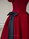 Prom Dresses 2025 to impress Red Satin Prom Dresses with Bow, Off the Shoulder Formal Dresses BG084-vigocouture-vigocouture