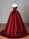 Prom Dresses 2025 to impress Red Satin Prom Dresses with Bow Tie, Strapless Quinceanera Dresses BG074-vigocouture-vigocouture