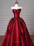 Prom Dresses 2025 to impress Red Satin Prom Dresses with Bow Tie, Strapless Quinceanera Dresses BG074-vigocouture-vigocouture