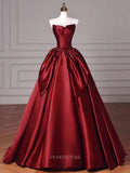 Prom Dresses 2025 to impress Red Satin Prom Dresses with Bow Tie, Strapless Quinceanera Dresses BG074-vigocouture-Red-Custom Size-vigocouture