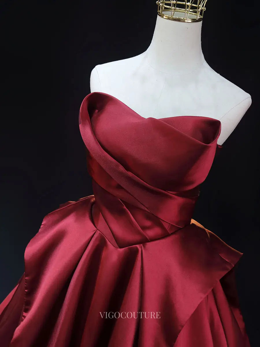 Prom Dresses 2025 to impress Red Satin Prom Dresses with Overskirt, Strapless Formal Dresses SU064-vigocouture-vigocouture