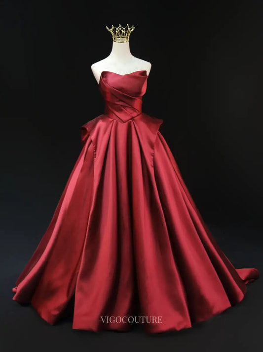 Prom Dresses 2025 to impress Red Satin Prom Dresses with Overskirt, Strapless Formal Dresses SU064-vigocouture-Red-Custom Size-vigocouture