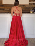 Prom Dress 2025 Red Satin Prom Dresses With Slit Spaghetti Strap Evening Dress 21850-unique elegant Prom Dresses-Red-US2-vigocouture