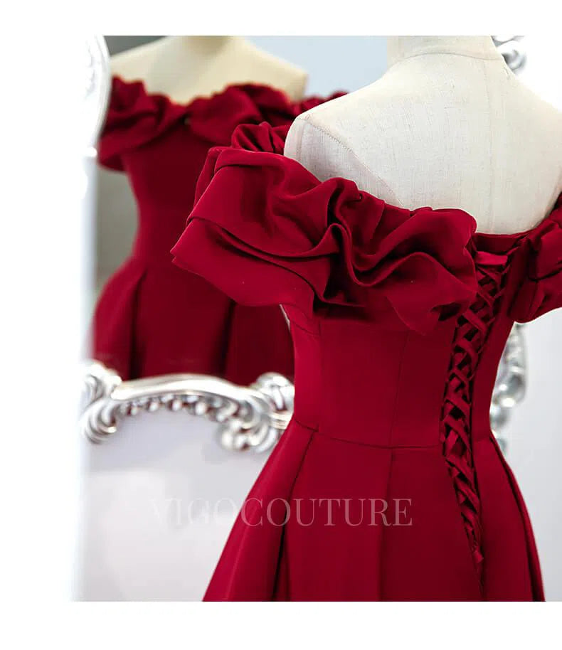 Prom Dress 2025 Red Satin Prom Gown Off the Shoulder Prom Dress 20283-unique elegant Prom Dresses-Red-US2-vigocouture