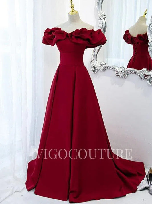 Prom Dress 2025 Red Satin Prom Gown Off the Shoulder Prom Dress 20283-unique elegant Prom Dresses-Red-US2-vigocouture