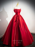 Prom Dress 2025 Red Shiny Satin Cheap Prom Dresses Pearl Off the Shoulder Formal Gown 24376-unique elegant Prom Dresses-Red-Custom Size-vigocouture