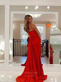 Prom Dress 2025 Red Shiny Satin Mermaid Prom Dresses with Slit Beaded Spaghetti Strap Boned Bodice 24096-unique elegant Prom Dresses-Red-Custom Size-vigocouture