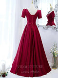 Prom Dress 2025 Red Short Sleeve Prom Dress 2022 V-Neck Formal Dress 20499-unique elegant Prom Dresses-Red-US2-vigocouture