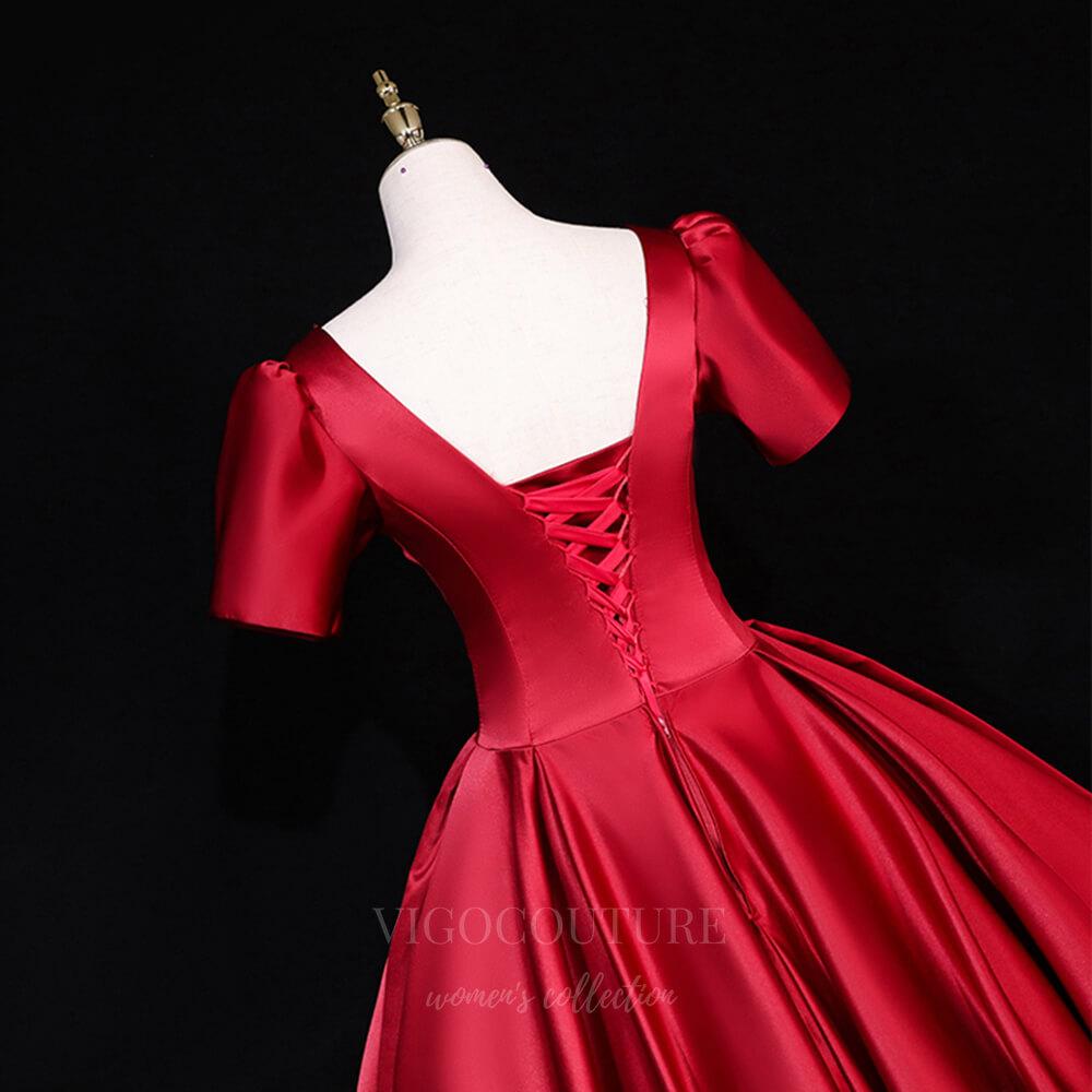 Red Short Sleeve V-Neck Prom Dress 20684 Red / 18w Red Short Sleeve V-Neck Prom Dress 20684 Red / 18w