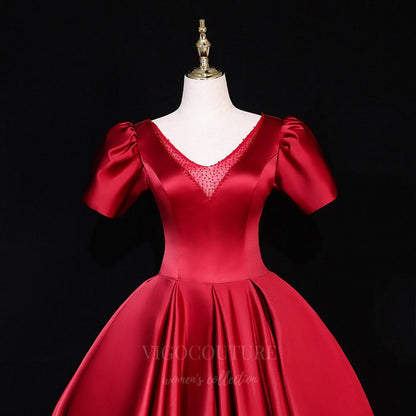 formal dresses red short Red Short Sleeve V-Neck Prom Dress 20684 Red / 18W