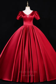 Red Short Sleeve V-Neck Prom Dress 20684