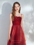 Prom Dress 2025 Red Spaghetti Strap Beaded Prom Dress 20708-unique elegant Prom Dresses-Red-US2-vigocouture