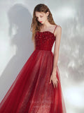 Prom Dress 2025 Red Spaghetti Strap Beaded Prom Dress 20708-unique elegant Prom Dresses-Red-US2-vigocouture