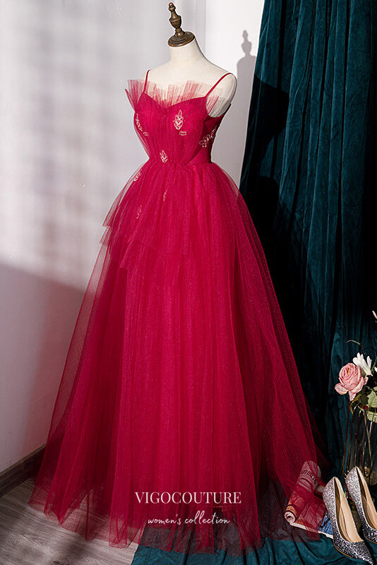 Prom Dress 2025 Red Spaghetti Strap Formal Dress Tulle A-Line Prom Dresses 21664-unique elegant Prom Dresses-Red-US2-vigocouture