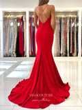 Prom Dress 2025 Red Spaghetti Strap Prom Dresses Mermaid V-Neck Formal Dresses 21534-unique elegant Prom Dresses-Red-US2-vigocouture