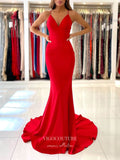 Prom Dress 2025 Red Spaghetti Strap Prom Dresses Mermaid V-Neck Formal Dresses 21534-unique elegant Prom Dresses-Red-US2-vigocouture