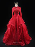 Prom Dresses 2025 to impress Red Sparkly Prom Dresses with Ruffled Overskirt, Long Sleeve, Sequin Pageant Dresses SU036-vigocouture-Red-Custom Size-vigocouture