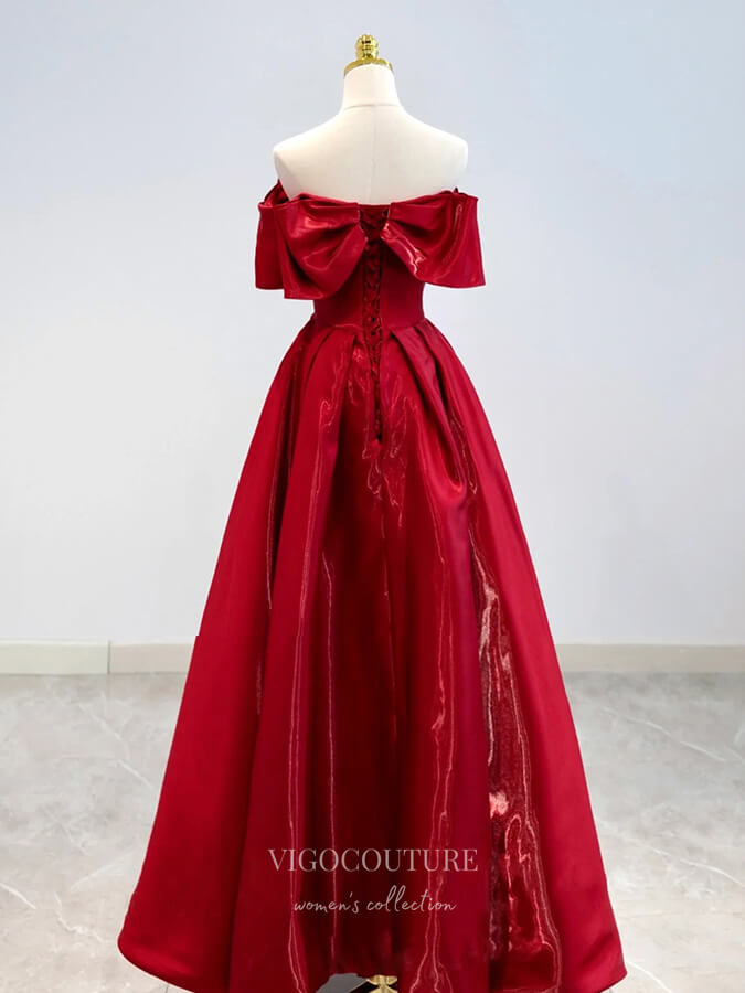 Prom Dress 2025 Red Sparkly Satin Prom Dresses Strapless Bow Formal Dresses 21038-unique elegant Prom Dresses-Red-Custom Size-vigocouture