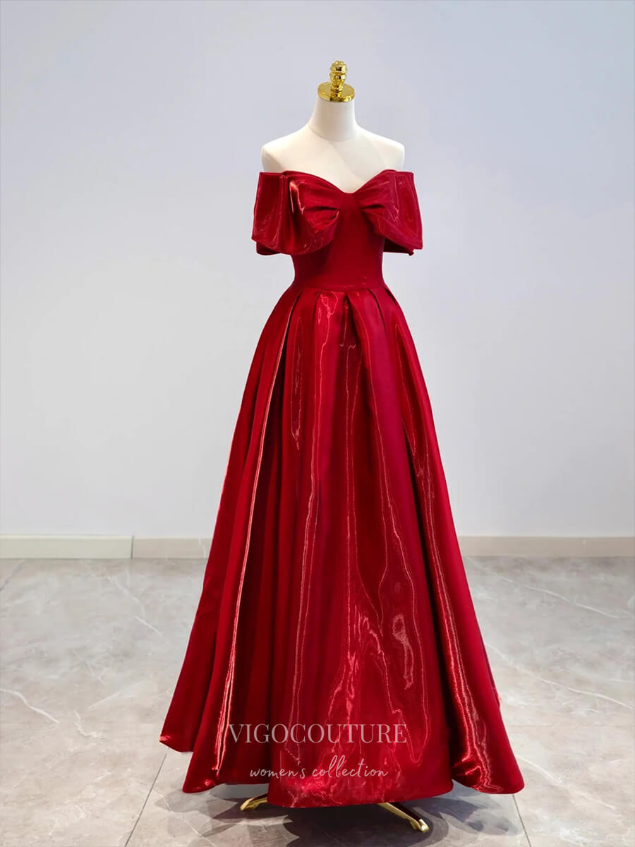 Prom Dress 2025 Red Sparkly Satin Prom Dresses Strapless Bow Formal Dresses 21038-unique elegant Prom Dresses-Red-Custom Size-vigocouture