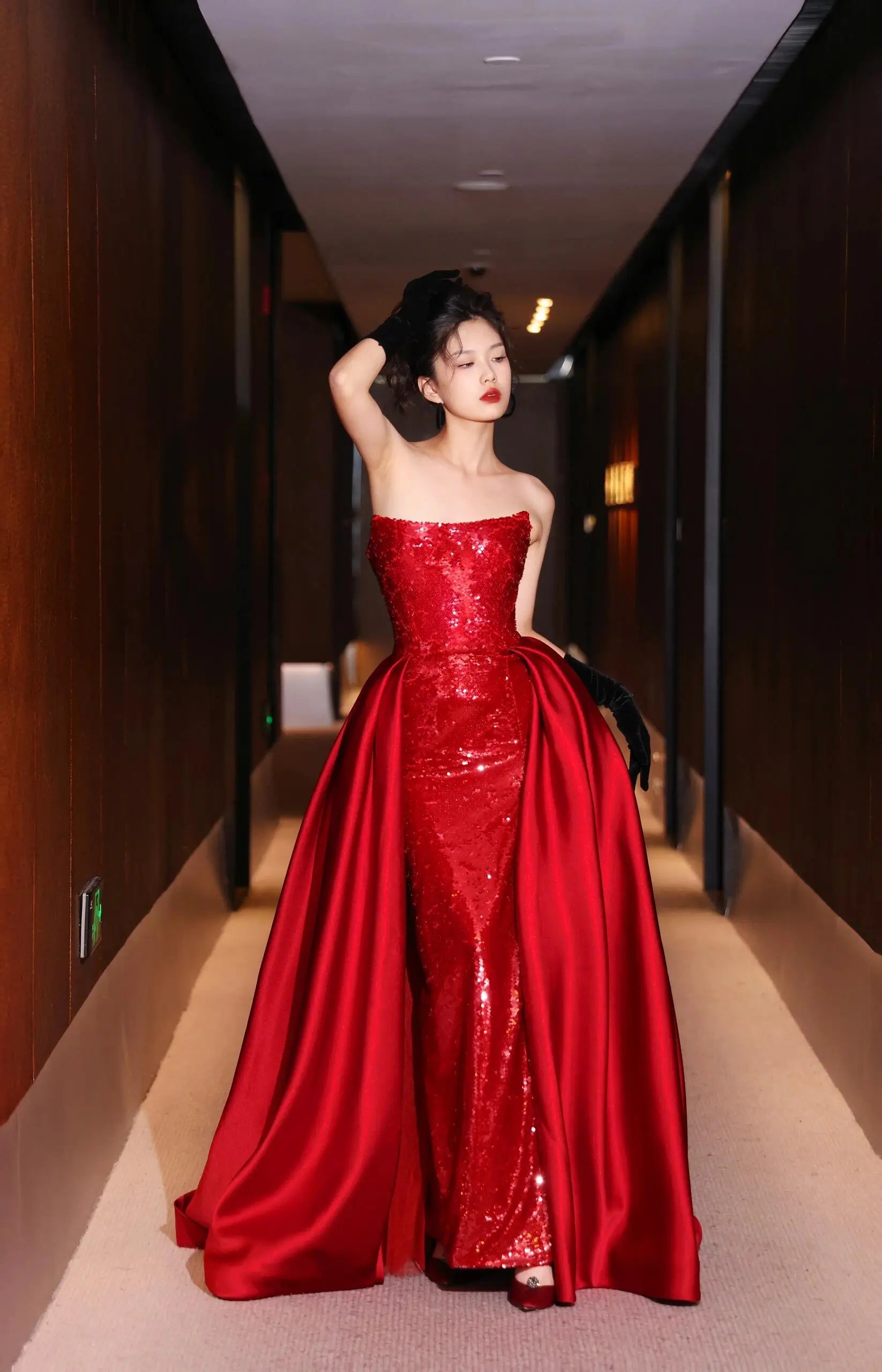 sparkly long red dress Chic Sequin Prom Dresses Halter Neck Backless High Slit Party Dres Dbrbridal Style with heels and curls to be best dressed. Nox Anabel F1572 Long Slit