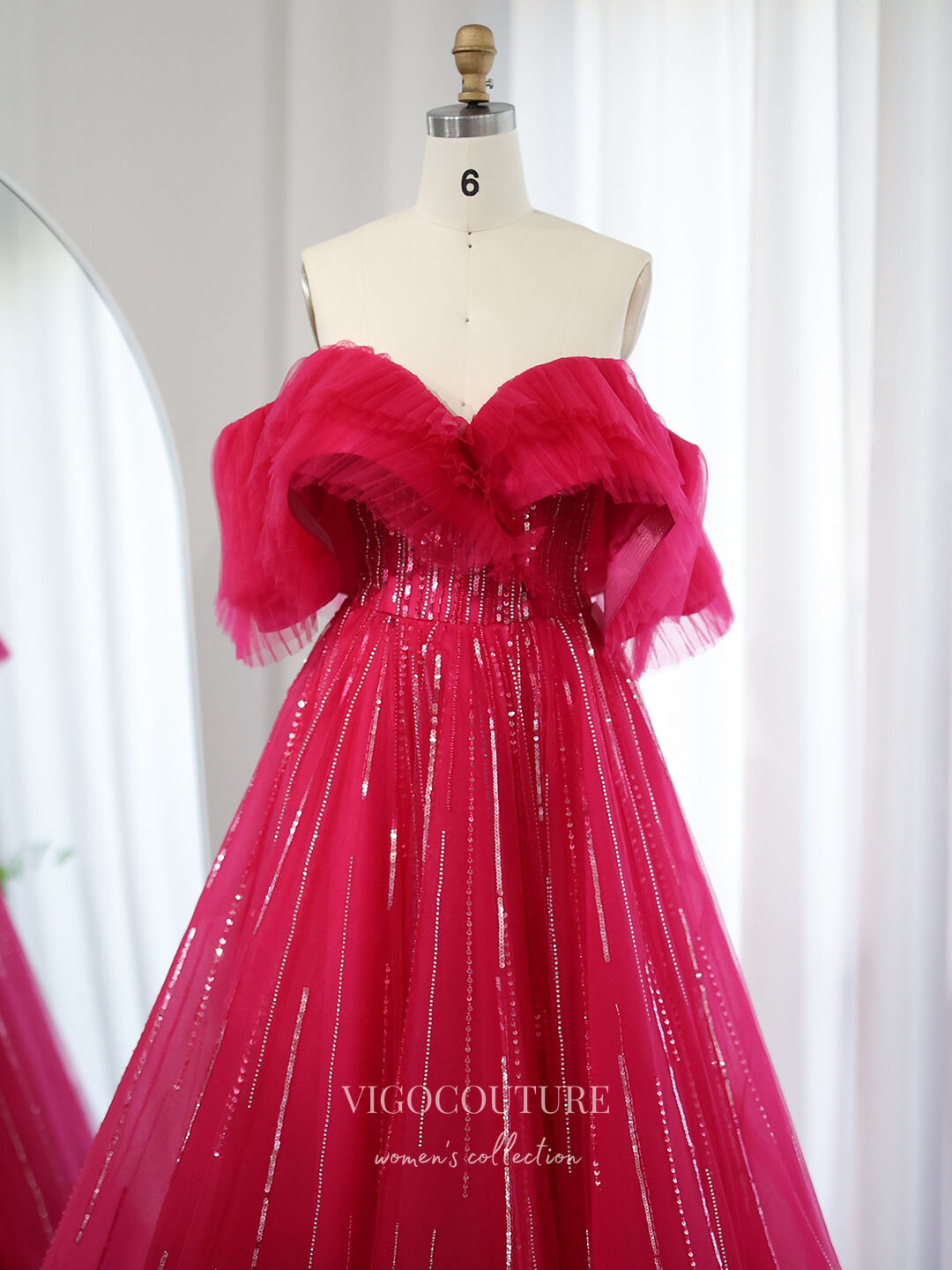 Red Sparkly Sequin Prom Dresses Off the Shoulder Formal Gown 24446 Red / US2 Red Sparkly Sequin Prom Dresses Off the Shoulder Formal Gown 24446 Red / US2
