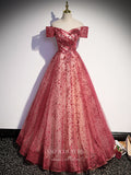 Prom Dress 2025 Red Sparkly Tulle Prom Dresses Off the Shoulder Formal Dresses 21435-unique elegant Prom Dresses-Red-US2-vigocouture