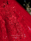 Prom Dress 2025 Red Sparkly Tulle Quinceanera Dresses Lace Applique Sweet 16 Dresses 21417-unique elegant Prom Dresses-Red-Custom Size-vigocouture