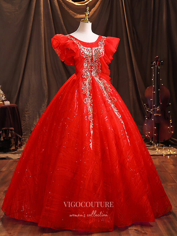 Prom Dress 2025 Red Sparkly Tulle Quinceanera Dresses Sequin Princess Dresses 21377-unique elegant Prom Dresses-Red-US2-vigocouture