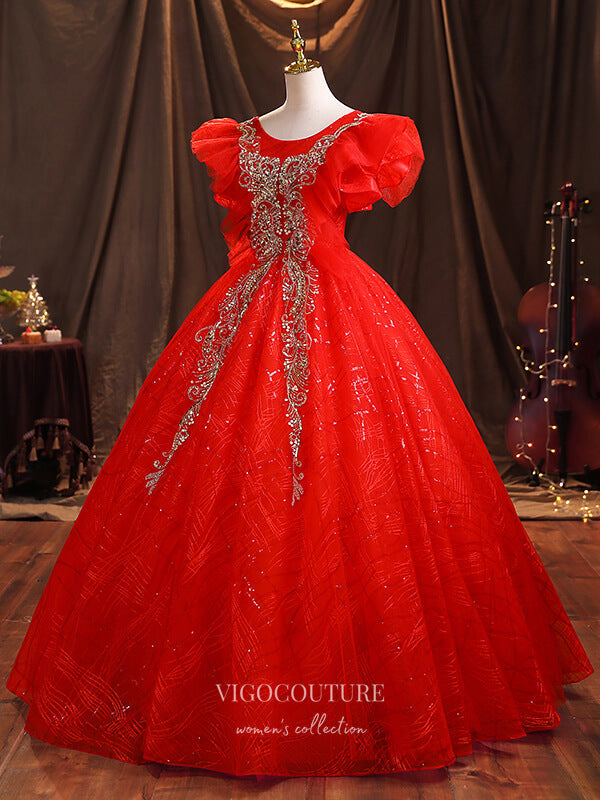 Prom Dress 2025 Red Sparkly Tulle Quinceanera Dresses Sequin Princess Dresses 21377-unique elegant Prom Dresses-Red-US2-vigocouture