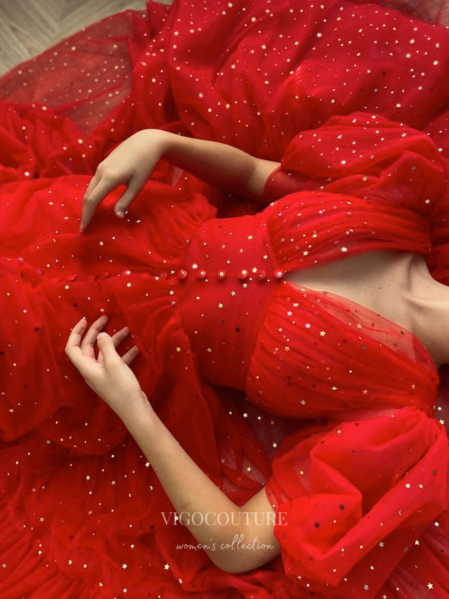 red tulle dress womens red dress for women for party Red Tulle A-line Sweetheart Prom Dresses With Lace Appliques,