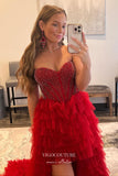 Prom Dress 2025 Red Strapless Formal Dresses Tiered Prom Dresses 21585-unique elegant Prom Dresses-Red-US2-vigocouture