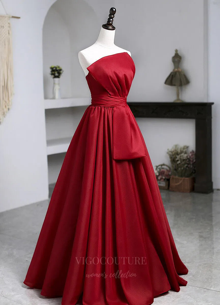 Prom Dress 2025 Red Strapless Prom Dress 20655-unique elegant Prom Dresses-Red-US2-vigocouture