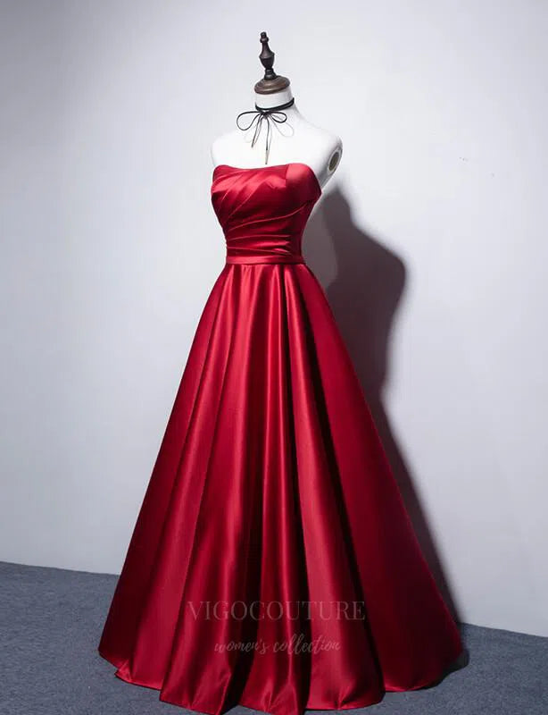 Prom Dress 2025 Red Strapless Prom Dress 20667-unique elegant Prom Dresses-Red-Custom Size-vigocouture