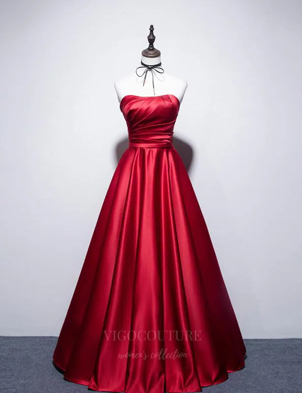 Prom Dress 2025 Red Strapless Prom Dress 20667-unique elegant Prom Dresses-Red-Custom Size-vigocouture