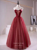 Prom Dress 2025 Red Strapless Prom Dresses Dotted Tulle Formal Dresses 21186-unique elegant Prom Dresses-Red-Custom Size-vigocouture