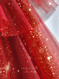 Prom Dress 2025 Red Strapless Prom Dresses Sparkly Tulle Formal Dresses 21049-unique elegant Prom Dresses-Red-Custom Size-vigocouture