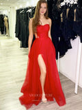 Prom Dress 2025 Red Strapless Prom Dresses With Slit Sweetheart Neck Evening Dress 21752-unique elegant Prom Dresses-Red-US2-vigocouture