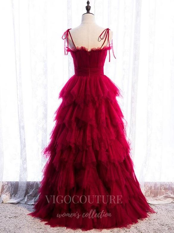 Prom Dress 2025 Red Tiered Prom Dress 2022 Spaghetti Strap Formal Dress 20560-unique elegant Prom Dresses-Red-US2-vigocouture