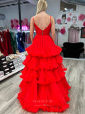 Prom Dress 2025 Red Tiered Prom Dresses Pleated Bodice Spaghetti Strap 24187-unique elegant Prom Dresses-Red-Custom Size-vigocouture